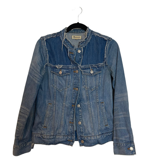 Madewell Distressed Collarless Denim Jackets Thunder Cloud Blue Women's Size M - Picture 4 of 11